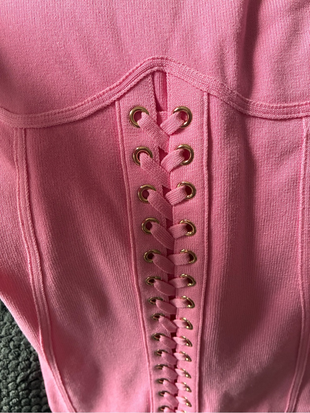 Fashion Nova Pink Long-Sleeve Corset-Front Midi Bodycon Dress - Picture 4 of 5